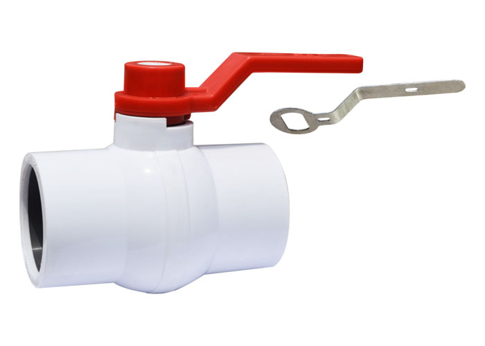 Long Handle Solid Ball Valve White MS Plate Red