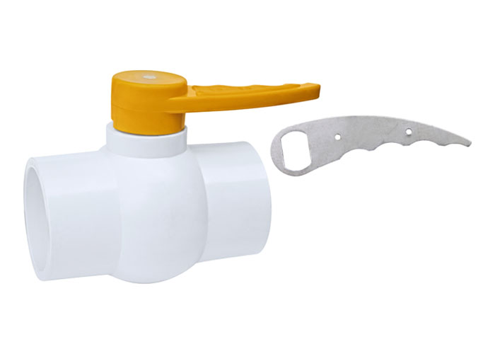 PVC Ball Valve White Long Handle MS Plate