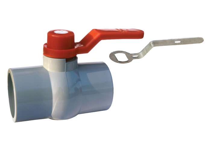 RPVC Ball Valve Gray Long Handle Red MS Plate