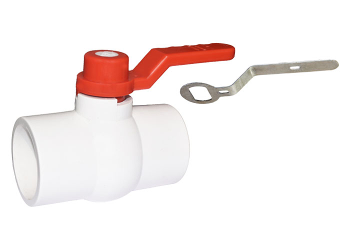 RPVC Ball Valve White Long Handle Red MS Plate