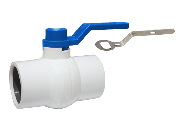 Solid Ball Valve White Long Handle MS Plate Blue